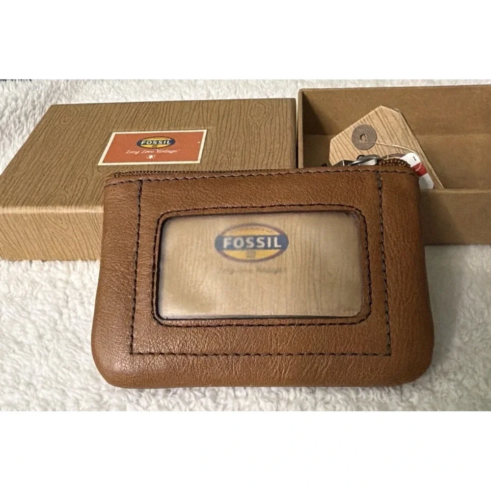 Fossil Maddox Chestnut Pebbled Leather Zip Coin Keyhole NEW NIB Vtg Change Brown